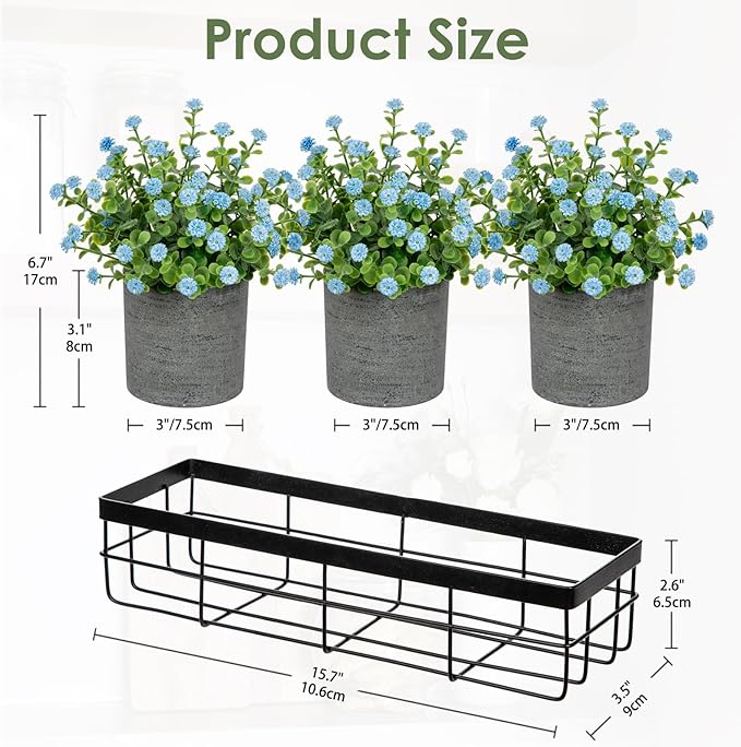 DILATATA Baby's Breath Artificial Flowers Table Centerpiece Decoration Potted Artificial Babys Breath Small Fake Plants for Shelf Desk Home Decor Fake Blue Babys Breath Flower with Vase