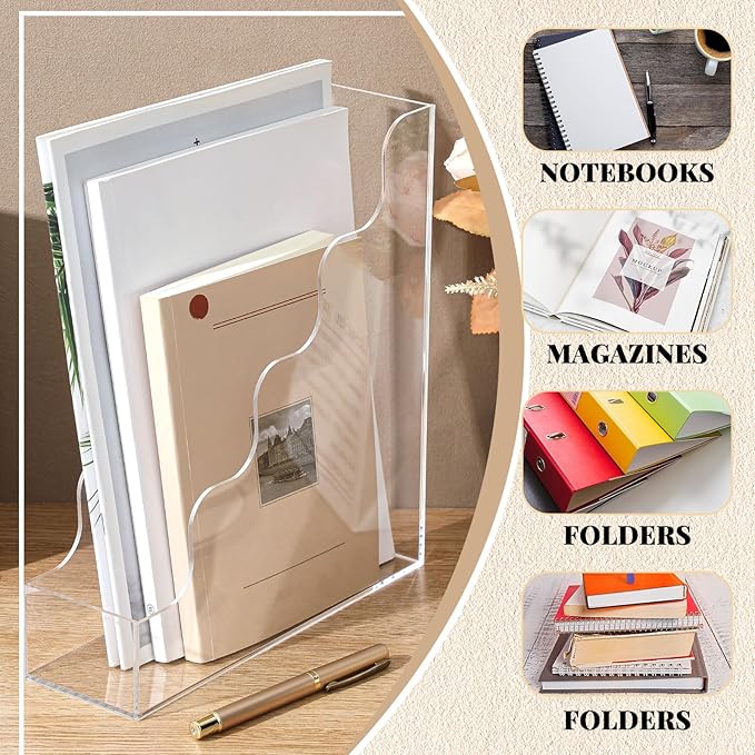 Engrowtic Clear Acrylic Magazine File Holders, Water Ripples Vertical File Organizer, Acrylic Files Holders for Desk Office Classroom Home Decor Document Storage Organizer