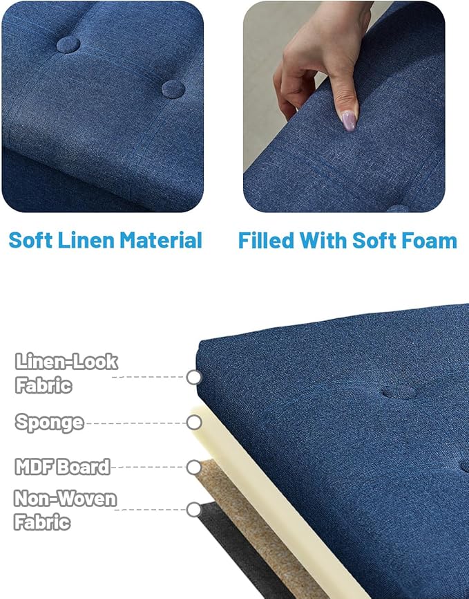 AmasSmile 2Pack Blue Ottoman with Storage,Foot & Leg Rest Stools Small Cute Stool Short Bench Folding Ottomans Square Footstools for Shoe Living Room Under Desk Outdoor RV Camper Each Space Storage
