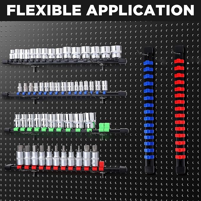 Socket Organizer Set 12PCS ABS Holder Kit - 1/4-Inch x 64, 3/8-Inch x 60, 1/2-Inch x 48 Clips, Drive Tray, Rail - Green