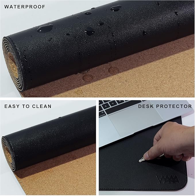 Vyaaa Cork & Leather Desk Mat, 35"×20" Large Mouse Pad, Desktop Protector for Desk, Multifunctional Keyboard Mouse Pad for Home or Office (Black)