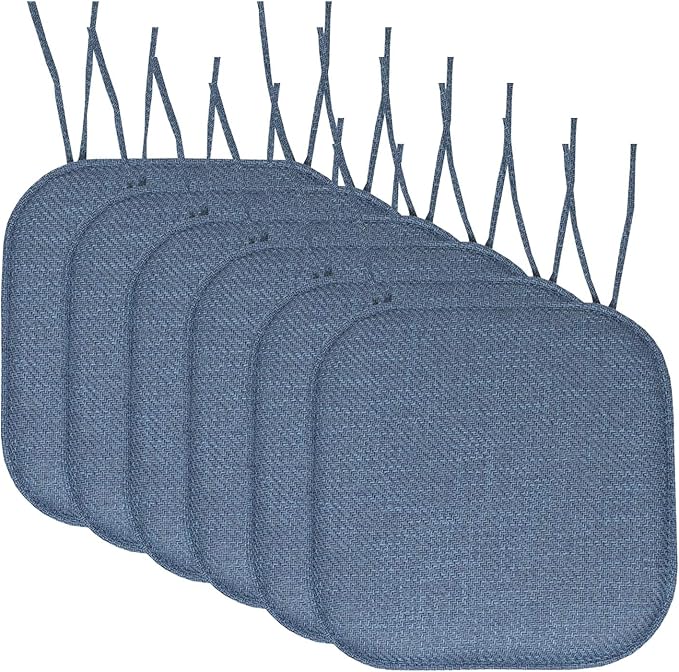 Sweet Home Collection Chair Cushion Memory Foam Pads with Ties Honeycomb Pattern Slip Non Skid Rubber Back Rounded Square 16" x 16" Seat Cover, 6 Count (Pack of 1)