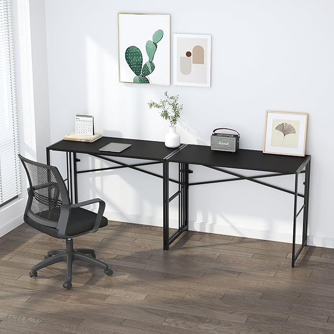 Lutown-Teen Narrow Folding Computer Desk 35 inch, Writing Gaming Computer Desk for Small Spaces, No Assembly Required Small Office Table, Black