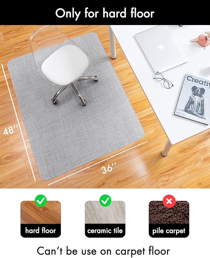 Office Chair Mat for Hardwood Floor Under Desk Computer Rolling Chair Mat for Wood/Tile Floor Non-Slip Heavy Duty Desk Rug PVC Plastic Hard Floor Protector 36" x 48" (Mist)