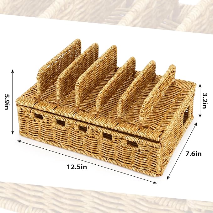 CroBlissful Cable Management Box Handwoven Imitation Rattan Cord Hider Box Charging Station Basket Desktop Cord Organizer with Removable Divider for Laptop Tablet 12.5lx5.9hx7.6w-inch(Rattan Color)