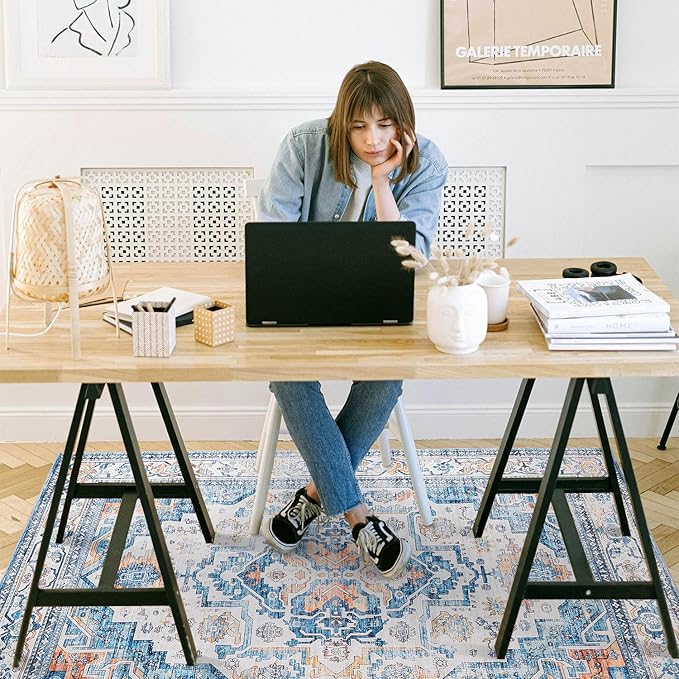 chakme Office Chair Mat for Hardwood Floor, 48"x36" Easy Glide Computer Desk Mat Protector for Rolling Chair Under Desk Rug Nonslip Backing, Machine Wash, (Boho)