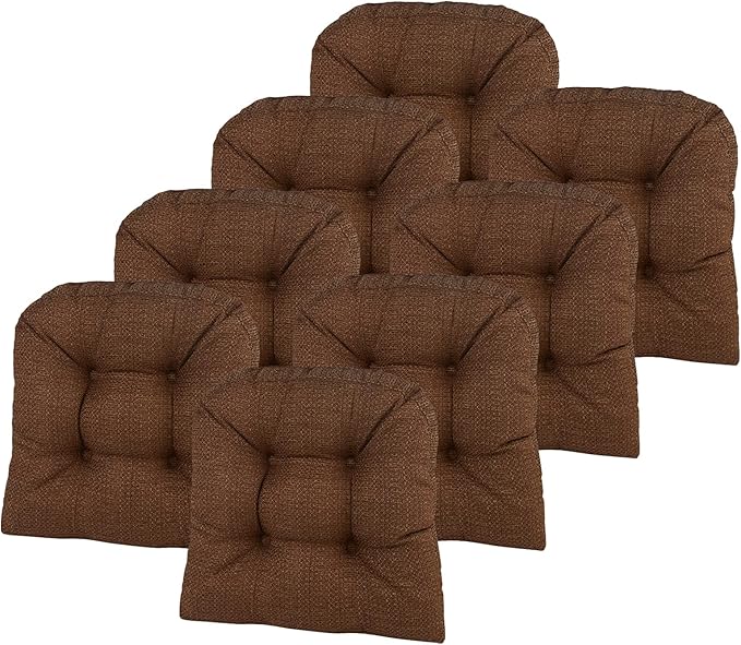 Klear Vu Gripper Overstuffed Universal Non-Slip Dining Chair Cushions for Kitchen Decor or Office Use, U-Shaped Skid-Proof Seat Pad, 15x15 Inches, 8 Count (Pack of 1), Waffle Brown
