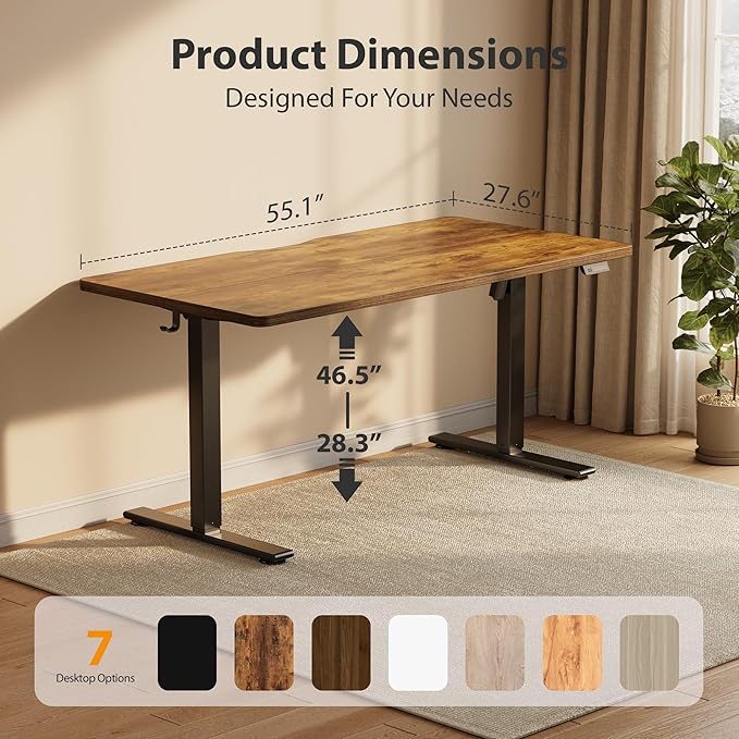 Cubiker Standing Desk, 55x28 Inches Sit Stand Home Office Desk, Electric Stand up Desk, Adjustable Desk with Splice Board, Black Frame/Rustic Brown Top