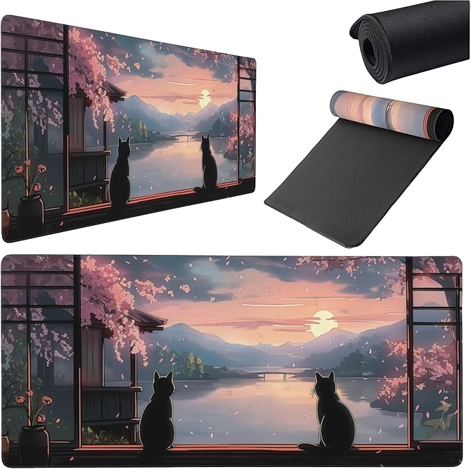 Large Extended Gaming Mouse Pad with Stitched Edges, (35.4X15.7In) Durable Non-Slip Natural Rubber Base, Waterproof Computer Keyboard Pad Mat for Esports Pros/Gamer/Desktop/Office/Home (D)