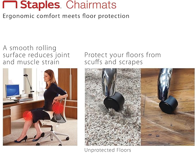 Staples Office Chair Mat, Clear Floor Mats, Hard Floors, Textured Underside, 60 x 46 Inch, Smooth Glide