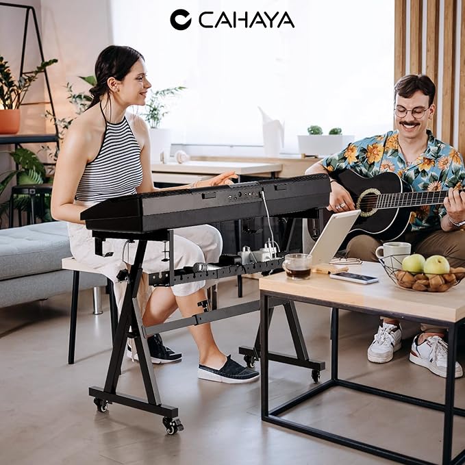 CAHAYA Keyboard Stand Piano Wheels - Adjustable Digital Piano Stand with Cable Management Tray and Wheels Z Style Heavy Duty Portable Folding Adjustable Piano Stand Fits 54-88 Key Electric Pianos
