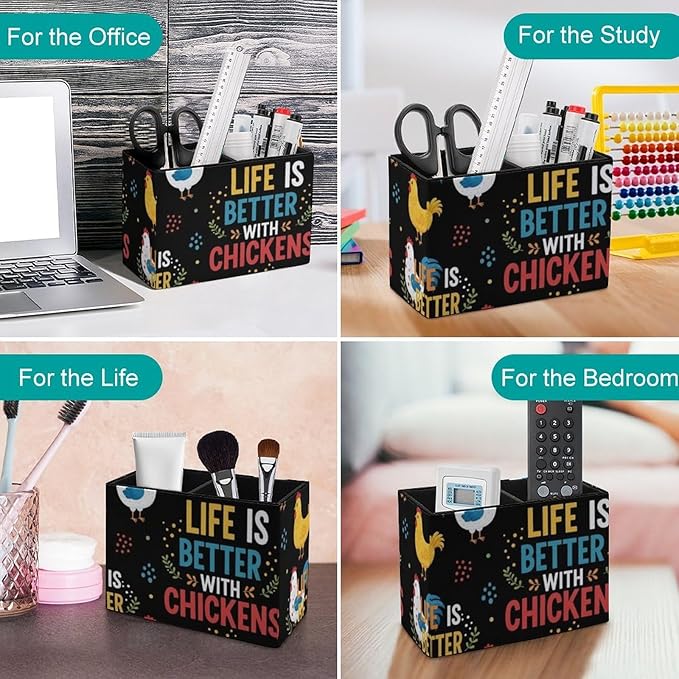 Decorative Office Desk Pen Holder Life Is Better With Chickens White Rooster, Showcase Your Pens in Style