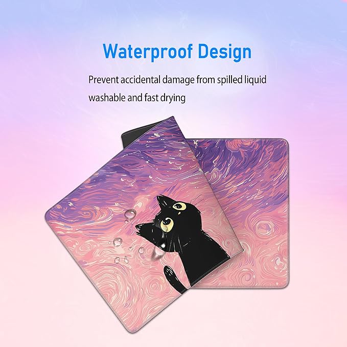 Starry Night Cat Cute Mouse Pad,Large Pink Gaming Mousepad,Extende Dreamy Anime Washable Keyboard Desk Mat,Kawaii Stitch Mousemat for Women Girls,31.5 x 12in