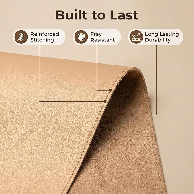 Desk Mat 9.85'' x 16.15'', PU Leather Desk Pad Protector, Non-Slip Mouse Pad for Desk, Waterproof Computer Desk Mat, Office Desk Pad for Keyboard Mouse, Desk Writing Mat (Khaki)
