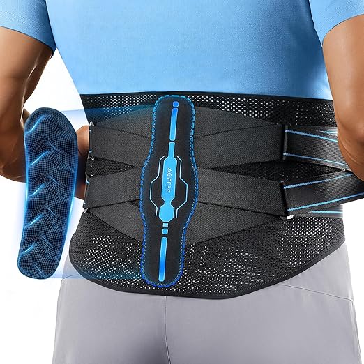 AGPTEK Back Brace for Lower Back Pain Relief, Breathable Air Mesh Back Support Belt with Ergonomic 3D Lumbar Pad for Work, Sciatica, Scoliosis, Herniated Disc, Adjustable Dual Straps, for Men Women (Small)