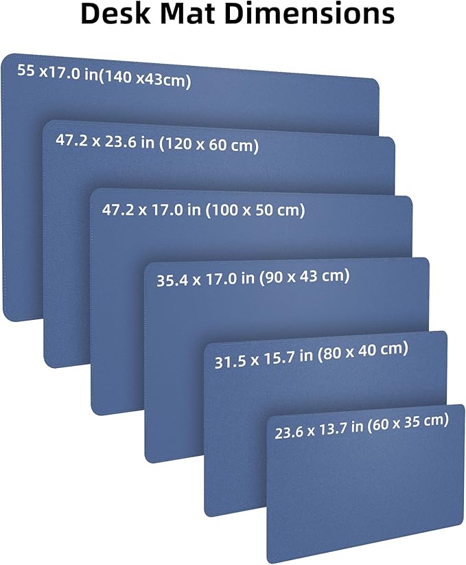 Large Desk Pad Mat - Waterproof Mouse Pad & Desk Protector, Non-Slip XL PU Leather Gaming Mat for Keyboard/Mouse, Stitched Edge with Ergonomic Support, 47"x17" (Blue Grey)