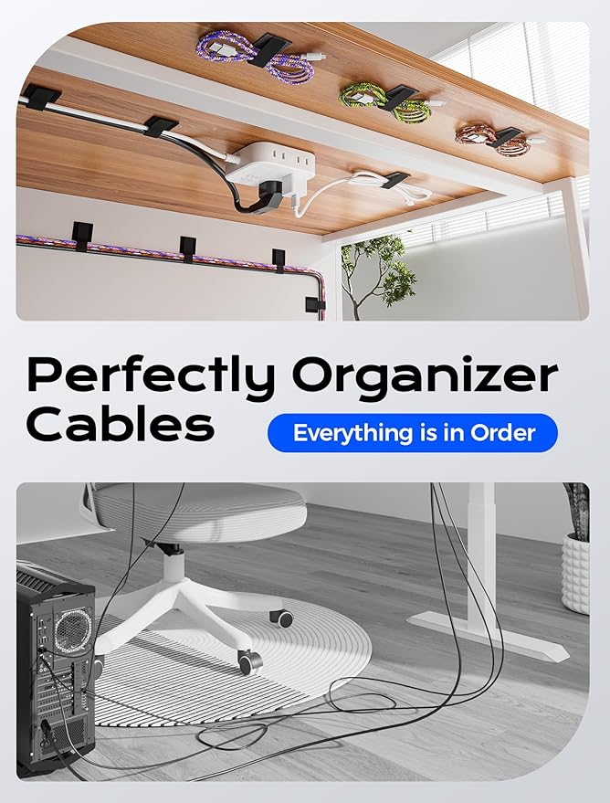 Adhesive Wire Management, 100pcs Hook and Loop Cable Ties, Adjustable Cable Straps, Sticky-Back Cord Organizer for Kitchen Appliances at Office, Home - Black