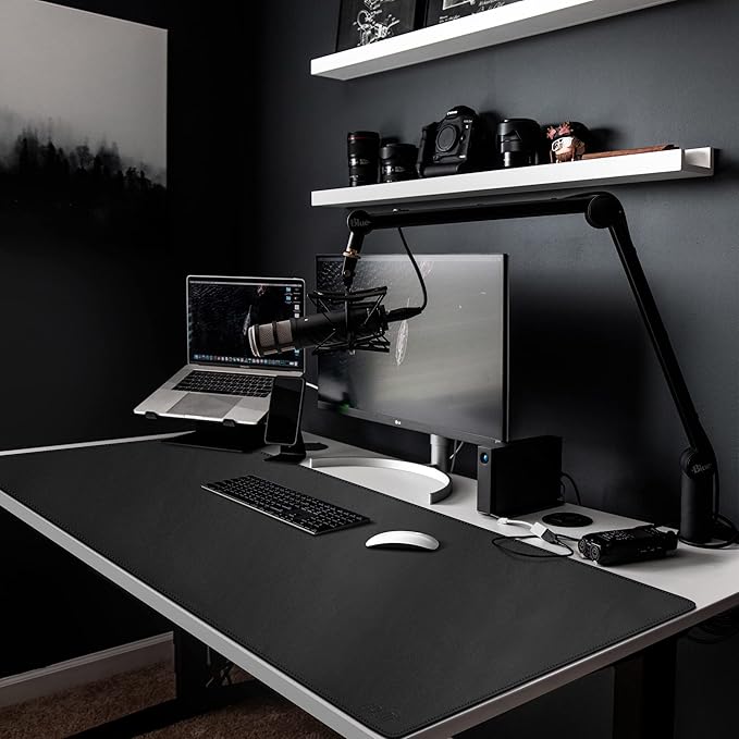 Cacoy 59"x27.5" Leather Desk Mat for Home Office, Large PU Leather Desk Pad Blotter, Waterproof Keyboard Mat, Extended Writing Mouse Pad, Desk Protector and Accessories for Laptop and Computer, Black
