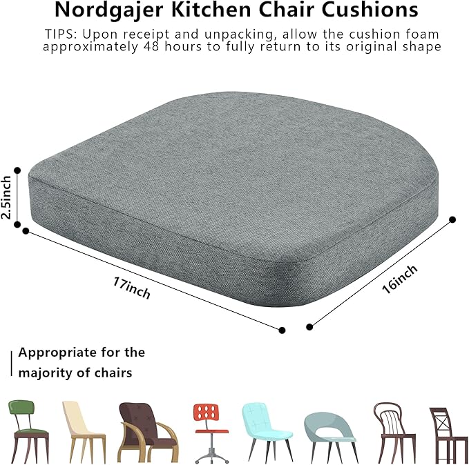 Nordjager Chair Cushions for Dining Chair Seat Set of 4, Memory Foam Chair Pads Help You Relief from Sedentary Discomfort in The Office or Kitchen and Dining Rooms(17" x 16" x 2.5", Dark Grey)