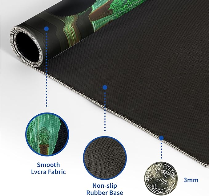 Green Black Cat Mouse Pad Abstract Big Mouse Pad 31.5x11.8 Inch Cat Texture Non-Slip Rubber Base Large Mousepad Stitched Edges Keyboard Mouse Mat Desk Pad for Office and Home
