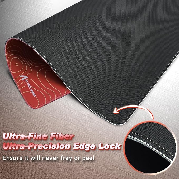 ATTACK SHARK CM02 Gaming Mouse Pad for Esports Speed Large Mouse mats for Desk Waterproof Surface Stitched Edges and Anti-Slip Rubber Base Size L Laminate 17.72” x 15.75” x 0.16” Orange Contour