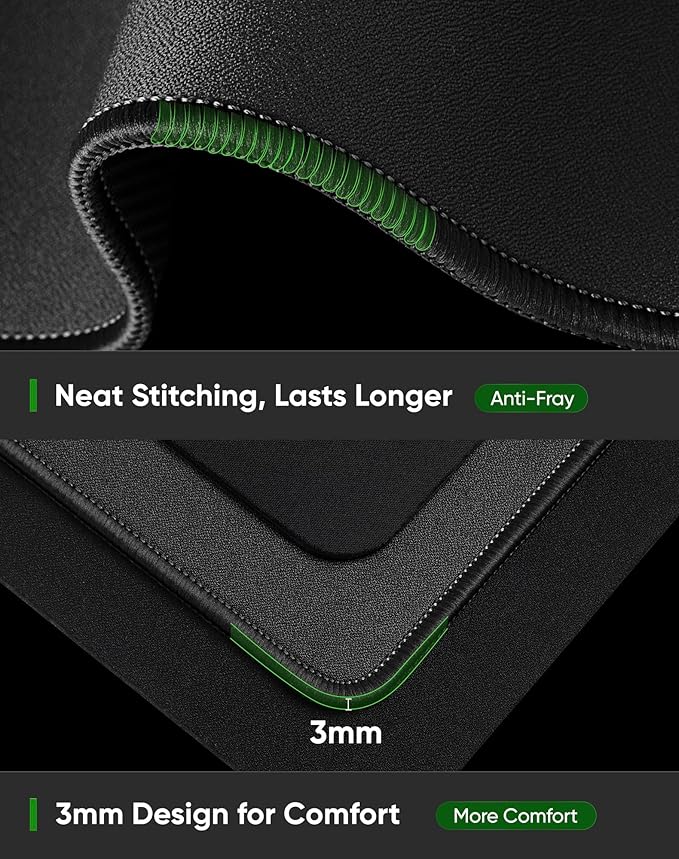 ALOANES Black Waterproof Desk Mat, Large, with Extended Mouse Mat, Office Desk Protector with Anti-Slip Base, Stitched Edge, Grain Jacquard Surface, Perfect for Gamer, Home, XL,11.81''x27.56''x0.12'
