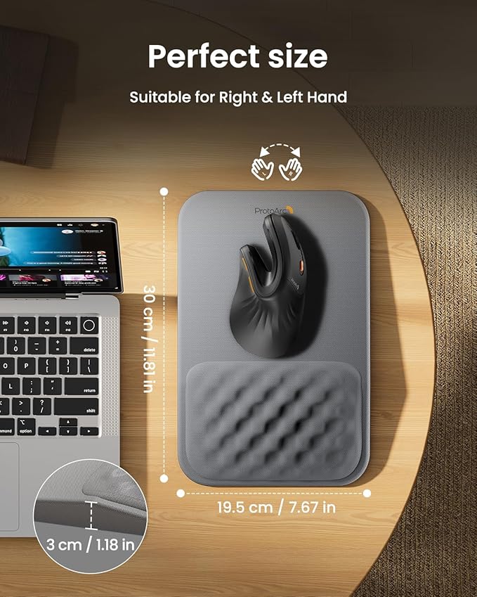 ProtoArc Ergonomic Mouse Pad with Wrist Rest, MP50 Mousepad with Massage Design, Soft Memory Foam and Non-Slip PU Base for Pain Relief, Desk, Home, Office, 12x8 Inches, Gray