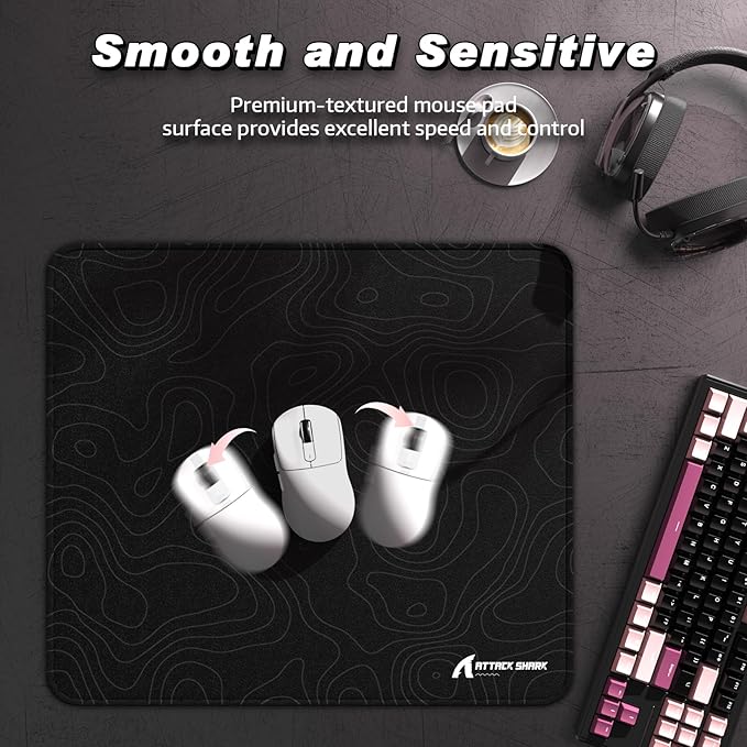 ATTACK SHARK CM02 Gaming Mouse Pad for Esports Speed Large Mouse mats for Desk Waterproof Surface Stitched Edges and Anti-Slip Rubber Base Size L Laminate 17.72” x 15.75” x 0.16” Black Contour