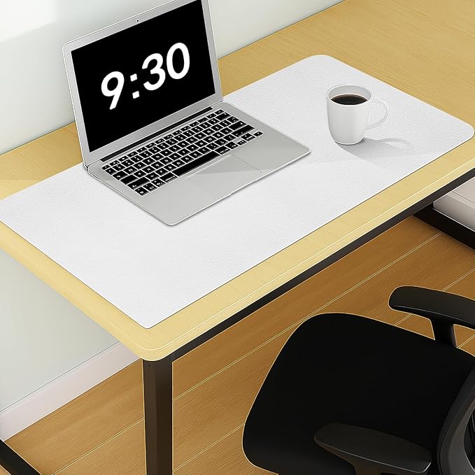 Warmstar Leather Table Cover 18 x60 Inch, 1.8MM Thick PVC Table Protector Waterproof, Desk Cover Protector Non-Slip Table Pad for Kitchen, Dresser, Gaming Desk,Dining Room Table，White