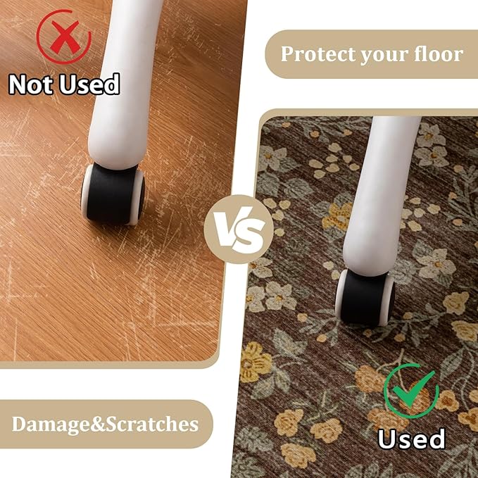 chakme Office Chair Mat for Hardwood Floor, 48"x36" Easy Glide Computer Desk Mat Protector for Rolling Chair Under Desk Rug Nonslip Backing, Machine Wash, (Floral)