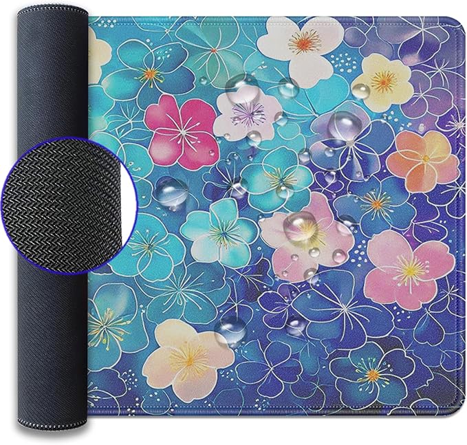 Colorful Floral Large Mouse Pad Desk Pad, 27.5x11.8in Vibrant Rainbow Flower Extended Keyboard Mousepad with Stitched Edges, Non-Slip Waterproof Rubber Base for Office, Computer, Laptop & Home