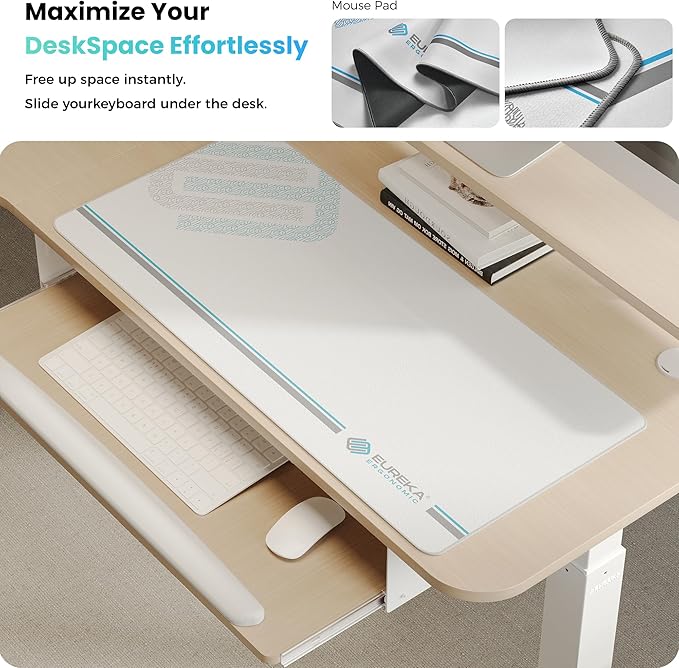 EUREKA ERGONOMIC 55 Inch L Shaped Electric Standing Desk, Height Adjustable Computer Gaming Desk with Keyboard Tray, Mouse Pad,Home Office Work,Maple Wood, Right Side