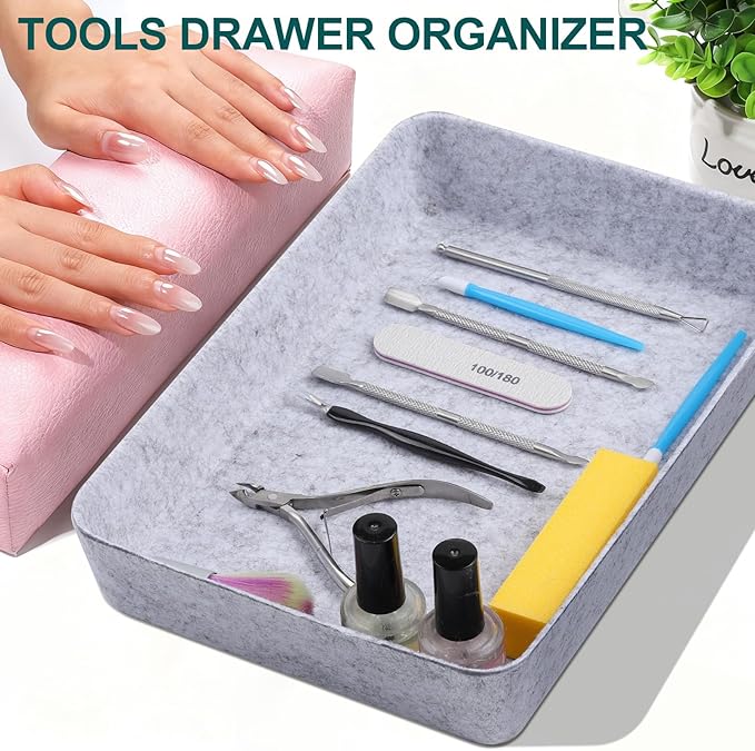Desk Drawer Organizer,7 Pack Felt Drawer Organizer Shallow Drawer Organizers Felt Storage Bins (Light Gray)
