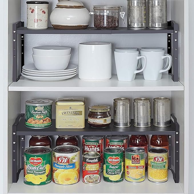 Jojocross Expandable Shelf for Cabinet Organizer Adjustable and Stackable Spice Rack at Kitchen and Bathroom More, Counter Countertop Cupboard Organization Pantry Storage(LARGE/3PACKS/BLACK)