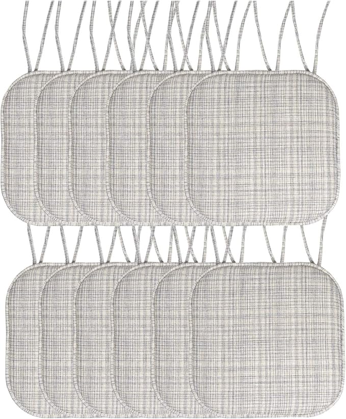 Sweet Home Collection Chair Cushion Memory Foam Pads with Ties Honeycomb Pattern Slip Non Skid Rubber Back Rounded Square 16" x 16" Seat Cover, 12 Pack, Aria Silver/Cream 4 Pack