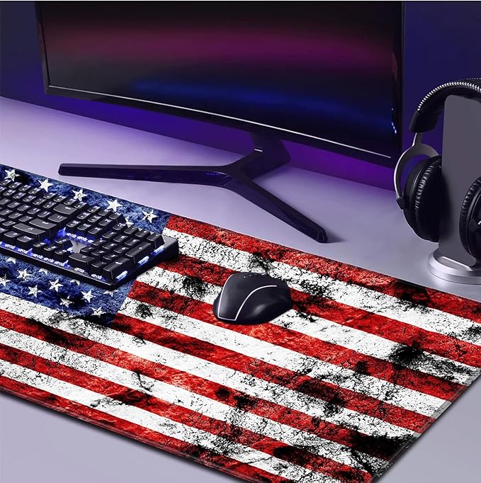 American Flag Desktop Computer Mouse Pad Gaming Mouse Pad Expansion XXL Keyboard Pad 35.4X15.7-inch Laptop Mouse Keyboard Pad Office Desk Decoration