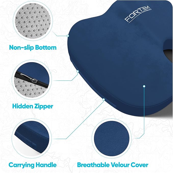 FORTEM Seat Cushion, Office Chair Cushion, Memory Foam Car Seat Cushions, Sciatica Coccyx Tailbone Pain Relief, Chair Cushions for Back Support, Sitting Pad for Gaming, Washable Cover, Non Slip