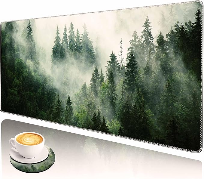 Extended Large Mouse Pad with Coaster 31.5x11.8 Long XL Mousepad Desk Mat for Keyboard and Mouse, Waterproof Non-Slip Desk Pad, Office Essentials Desk Accessories for Home Office-Forest
