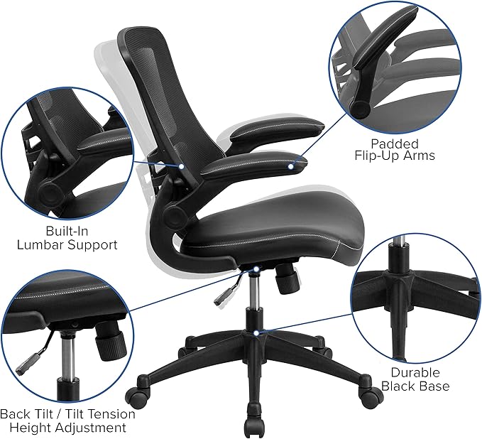 Flash Furniture Work From Home Kit - Black Computer Desk, Ergonomic Mesh/LeatherSoft Office Chair and Locking Mobile Filing Cabinet
