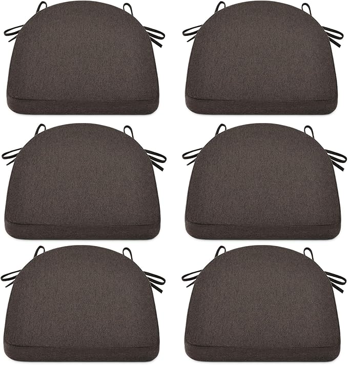Shinnwa Kitchen Chair Cushions Set of 6, Non-Slip Dining Chair Cushions with Ties and Machine Washable Cover, 6 Pack, 17 x 16.5 x 2in, Dark Brown