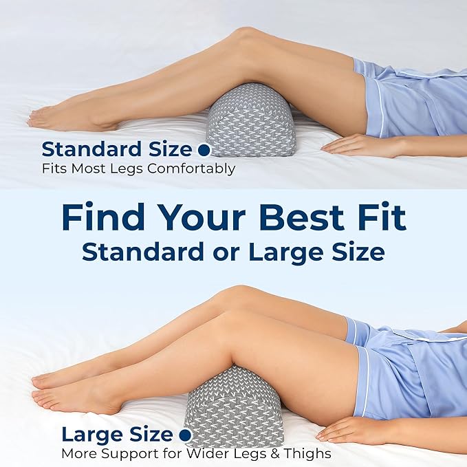 5 STARS UNITED Knee Pillow for Back Sleeping – Large Half Moon Bolster Pillow for Legs, Under Knee Pillow for Sleeping on Back, Memory Foam Leg Pillow for Back Pain, Gray