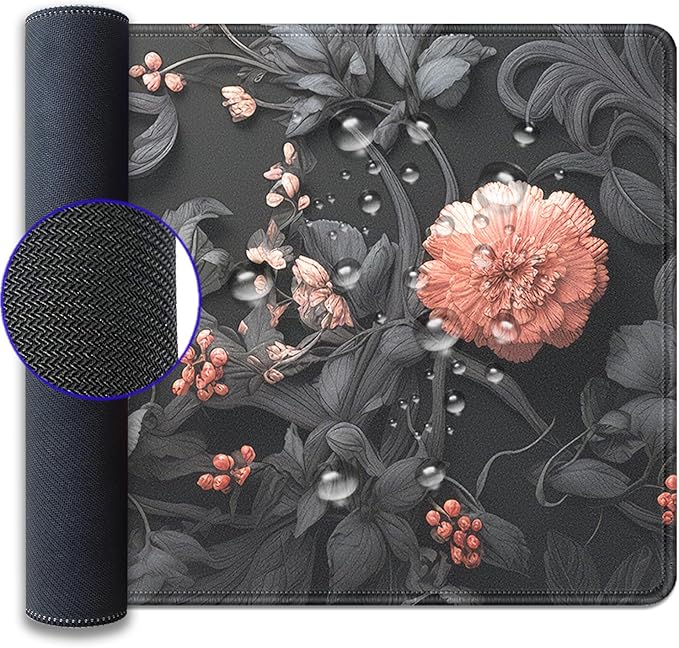 Black Floral Large Mouse Pad Desk Pad,27.5x11.8 in Extended Keyboard Mousepad with Stitched Edges, Waterproof Non-Slip Rubber Base for Office Computer Laptop Home