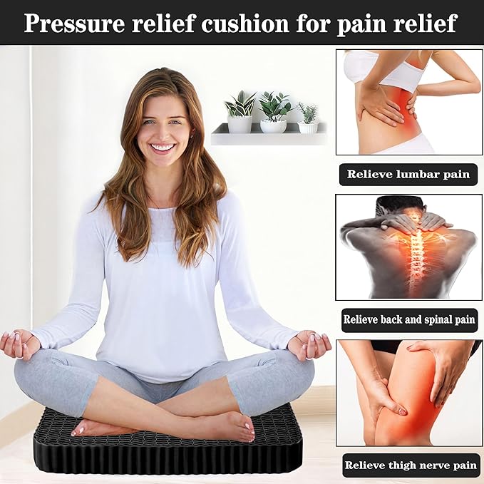 Innovative Gel Seat Cushion for Long Sitting, Soft and Breathable, Seat Cushion for Back, Sciatica, Hip, Tailbone Pain Relief, Used for The Office, Wheelchair, Car, Recliner, Stadium, Kayak.(Black)
