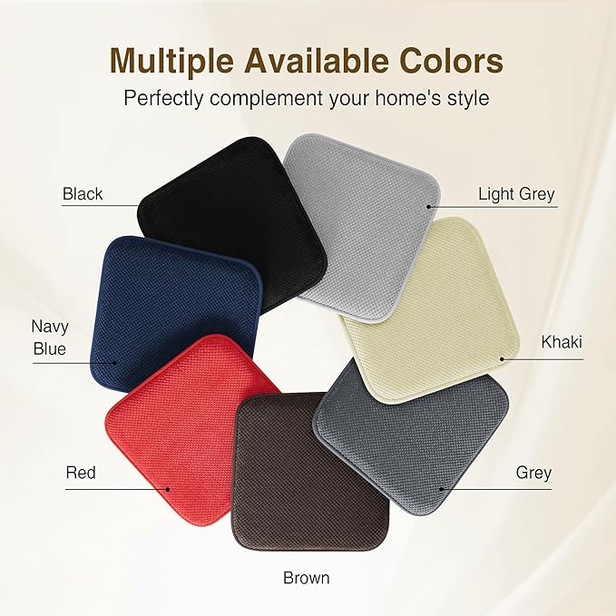 puredown® Chair Cushions for Dining Chairs, Set of 4 Memory Foam Seat Cushions with Non-Slip Backing & Ties, 16" x 16" x 1.5", Comfortable & Supportive Dining Chair Pads for Kitchen, Red