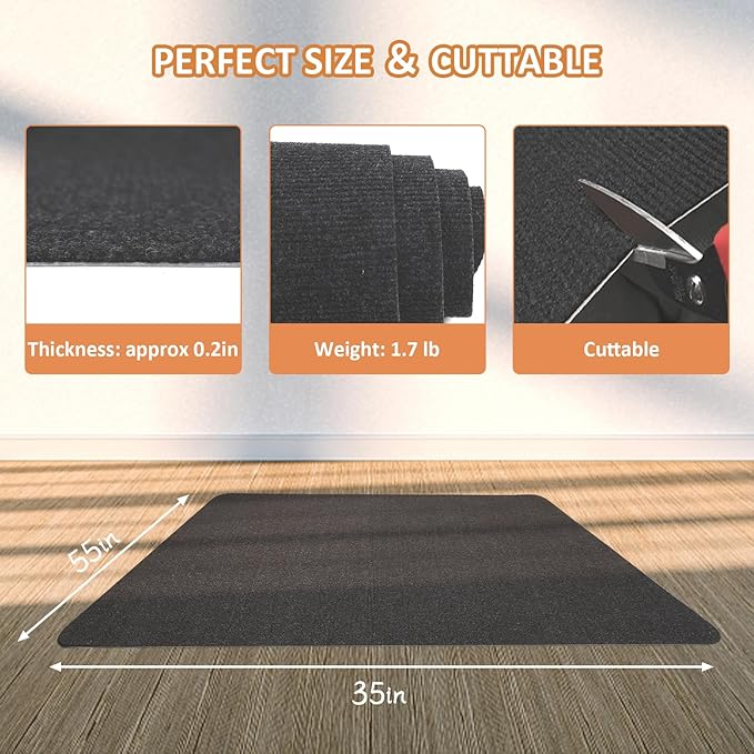 Office Chair Mat for Hardwood Floor, 55" x 35" Anti-Slip Mats for Rolling Chair, Large Computer Gaming Chair Mat, Tile Floors Protector for Office Home Gym, Slate Black