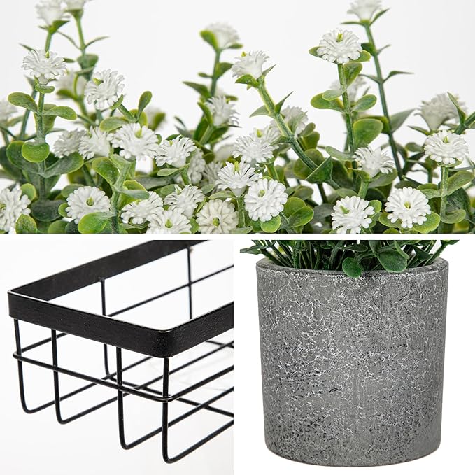 DILATATA Baby's Breath Artificial Flowers Table Centerpiece Decoration Potted Artificial Babys Breath Small Fake Plants for Shelf Desk Home Decor Fake White Babys Breath Flower with Vase