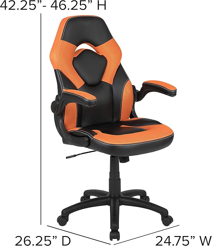 EMMA + OLIVER Black/Orange Gaming Desk Bundle - Cup & Headphone Holders/Mouse Pad Top