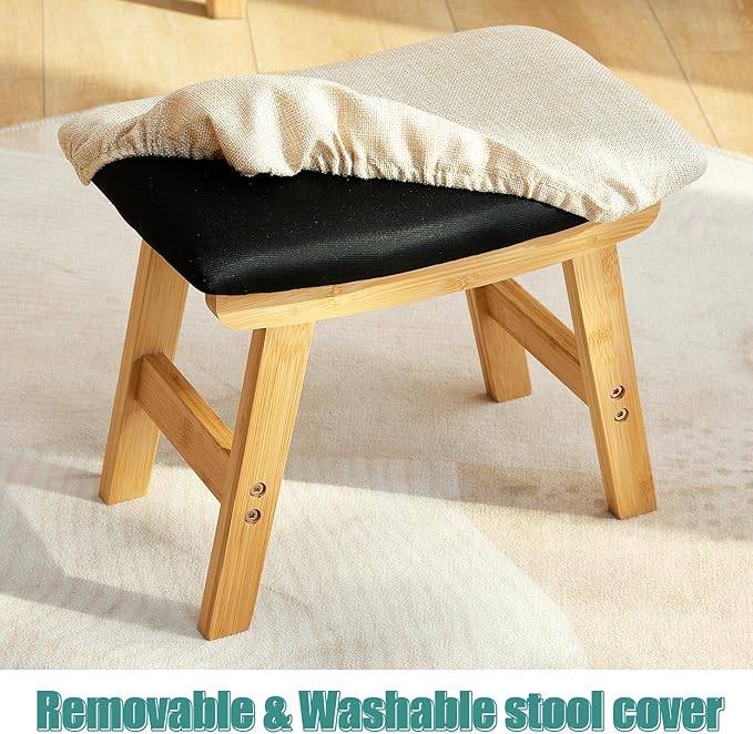 viewcare Gray Foot Stools Ottoman, Small Soft Footrest Ottoman with Wood Legs, Wood Foot Stool for Living Room, Bedroom, and Kitchen