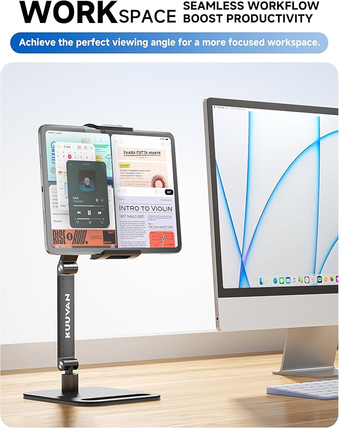 Portable Monitor Stand Holder for 15.6'',17.3'', Tablet Stand Holder for iPad, Aluminum Alloy Foldable Arm Mount with 360° Swivel Desk Mount Compatible with 4.7-17.3inch Tablet (Black)