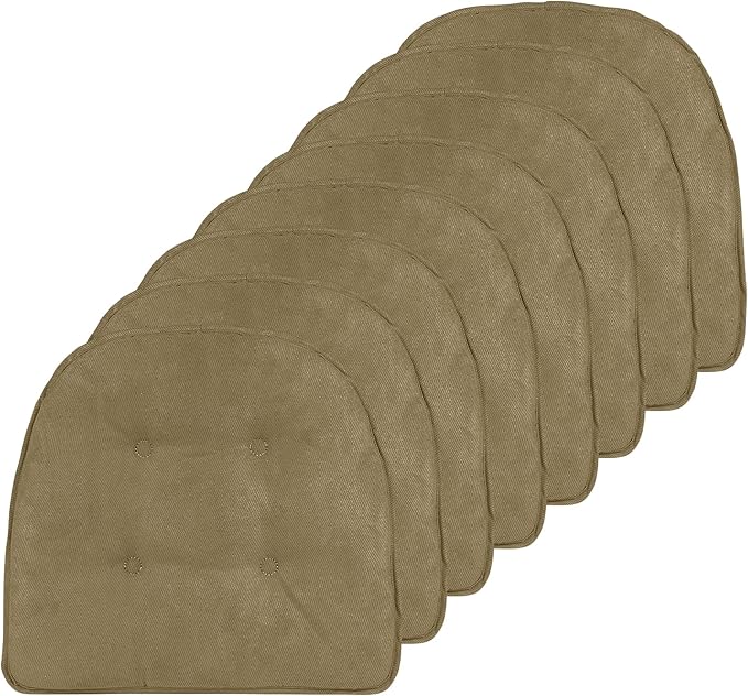 Klear Vu Omega Non-Slip Chair Cushions, Assembled in USA, U-Shaped Skid-Proof Seat Pads for Dining Room, Kitchen, Office, 15"x16" 8 Pack Leather Taupe 8 Count